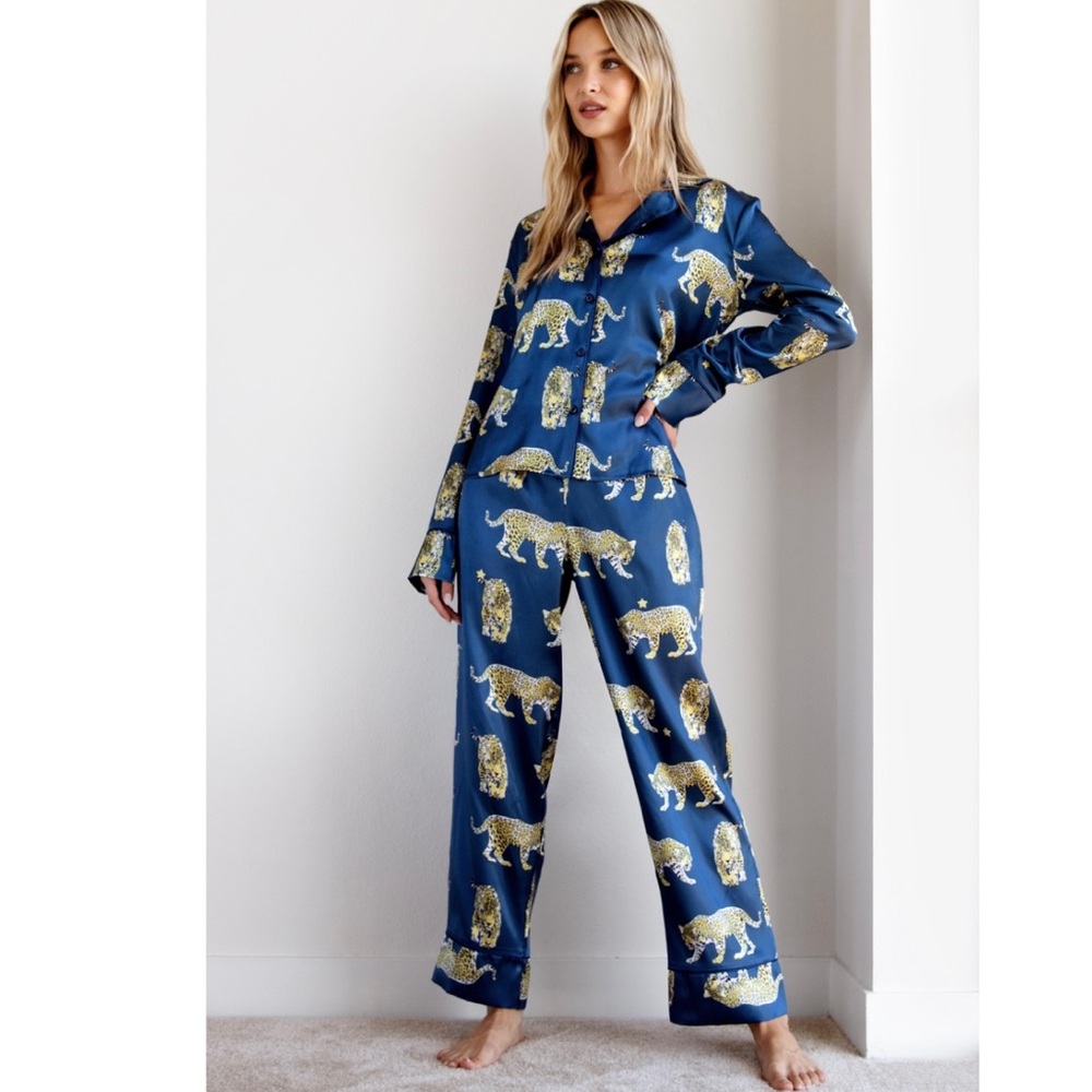 Cheetahs Always Prosper Satin Shirt and Pajama Set